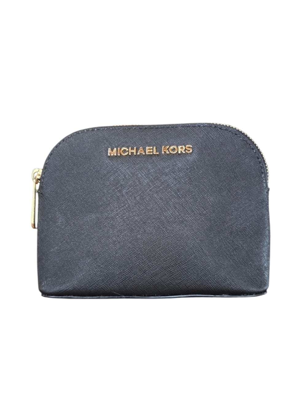 Michael Kors Cindy Dome Jet Set Black Saffiano Leather Pouch Cosmetic Case